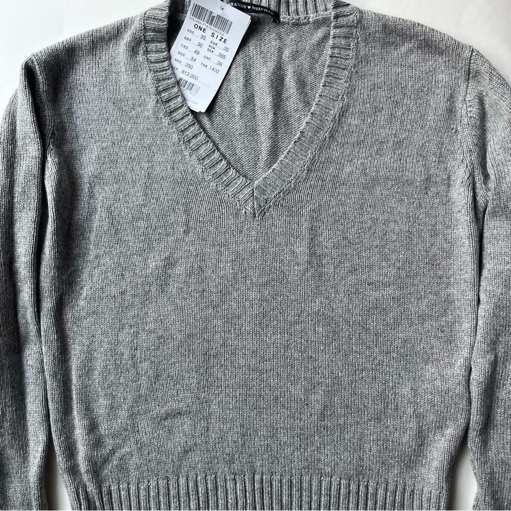 Brandy Melville Gray V-Neck Knit Sweater, OS, NWT